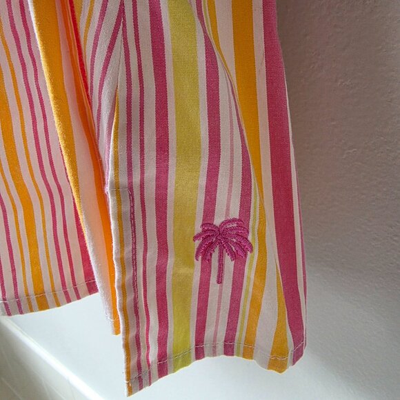 LILY PULITZER Wrap Blouse | Size 4 | Stripes Tie Waist Point Collar Pink Yellow - Picture 3 of 5